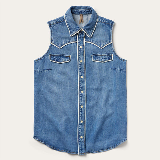 Sleeveless Denim Western Shirt Blue