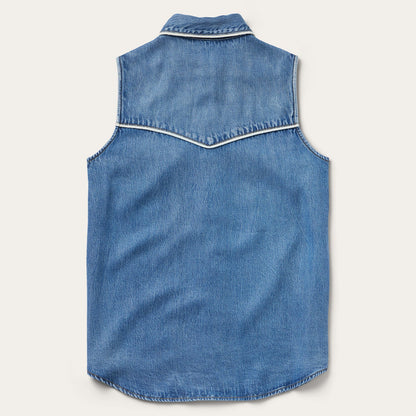 Sleeveless Denim Western Shirt Blue