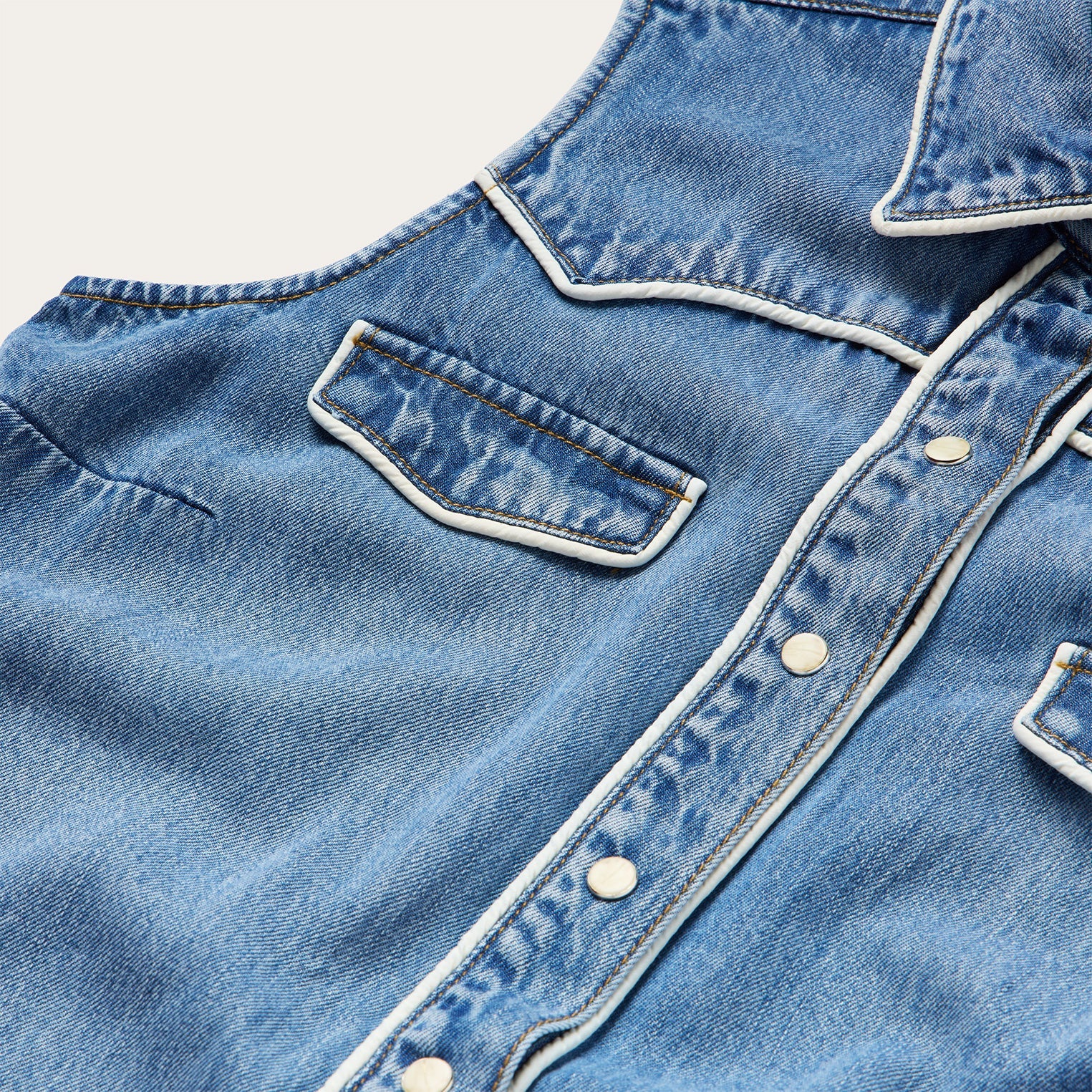 Sleeveless Denim Western Shirt Blue