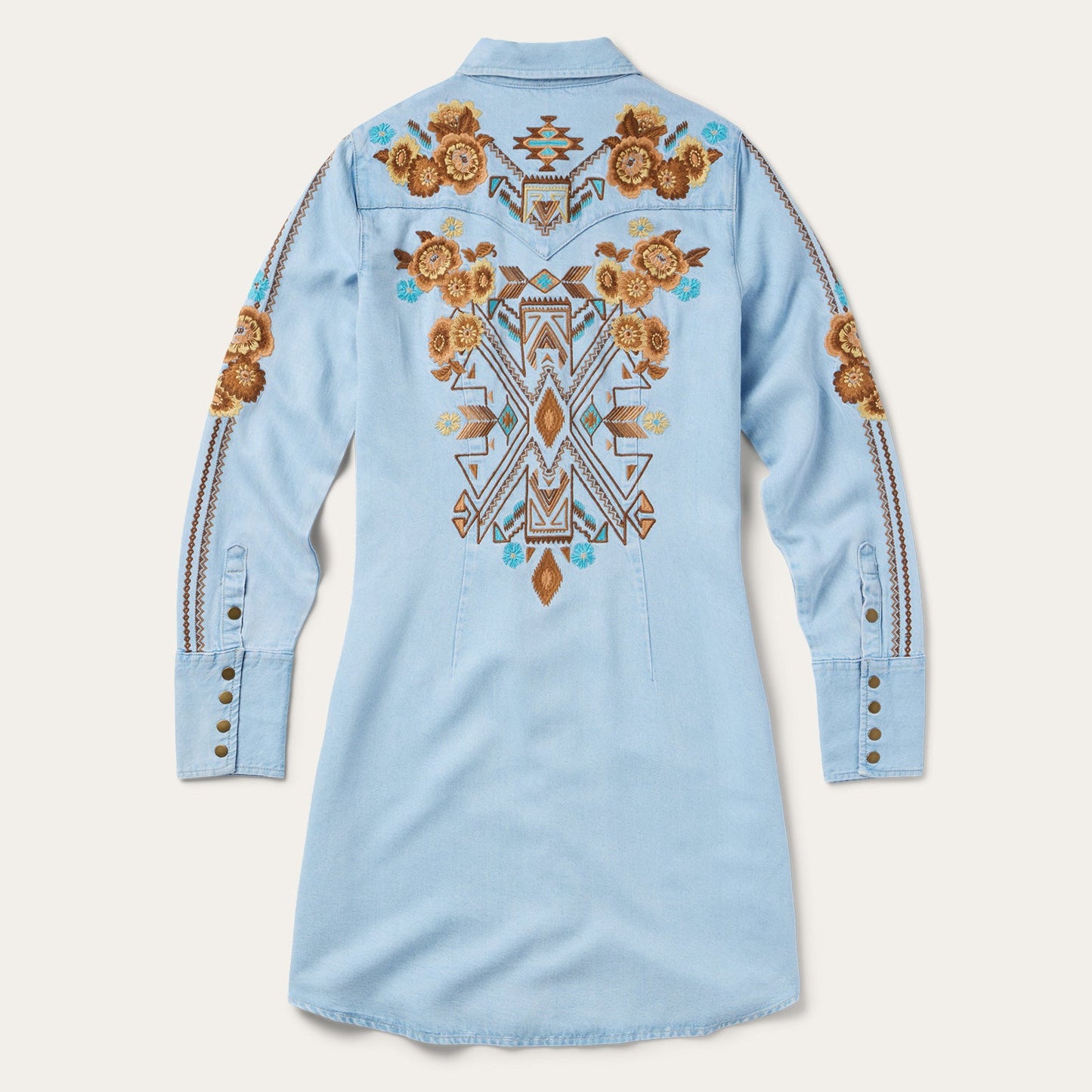 Embroidered Denim Shirt Dress Light Blue