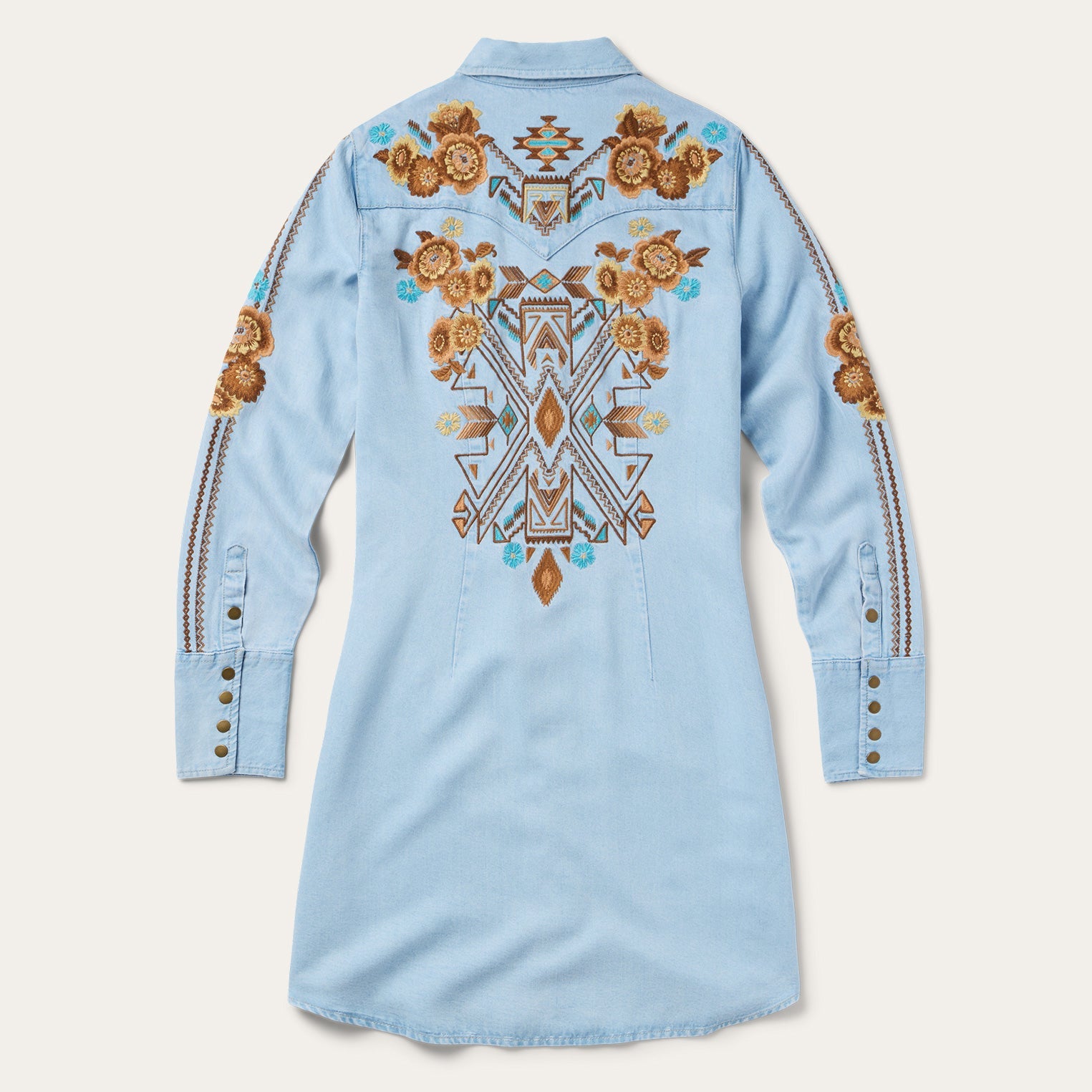 Embroidered Denim Shirt Dress Light Blue