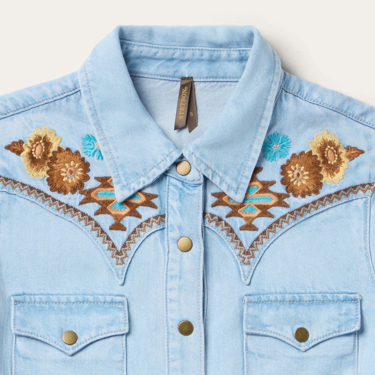 Embroidered Denim Shirt Dress Light Blue