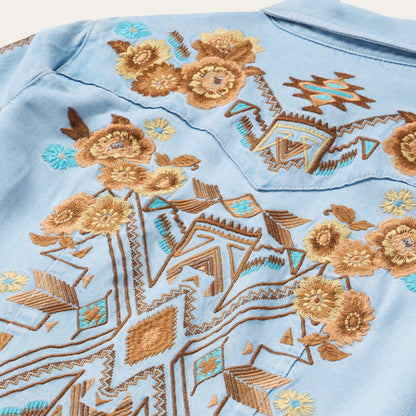 Embroidered Denim Shirt Dress Light Blue