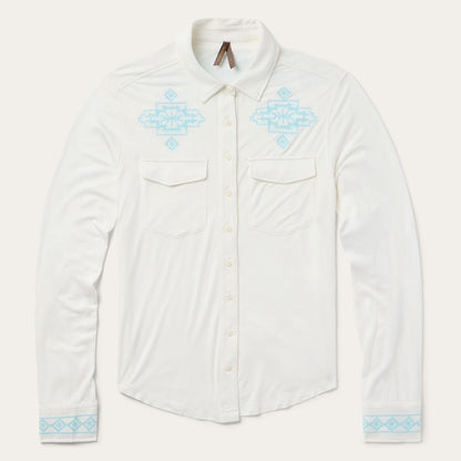 Embroidered Modal Western Shirt White