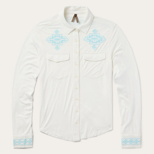 Embroidered Modal Western Shirt White