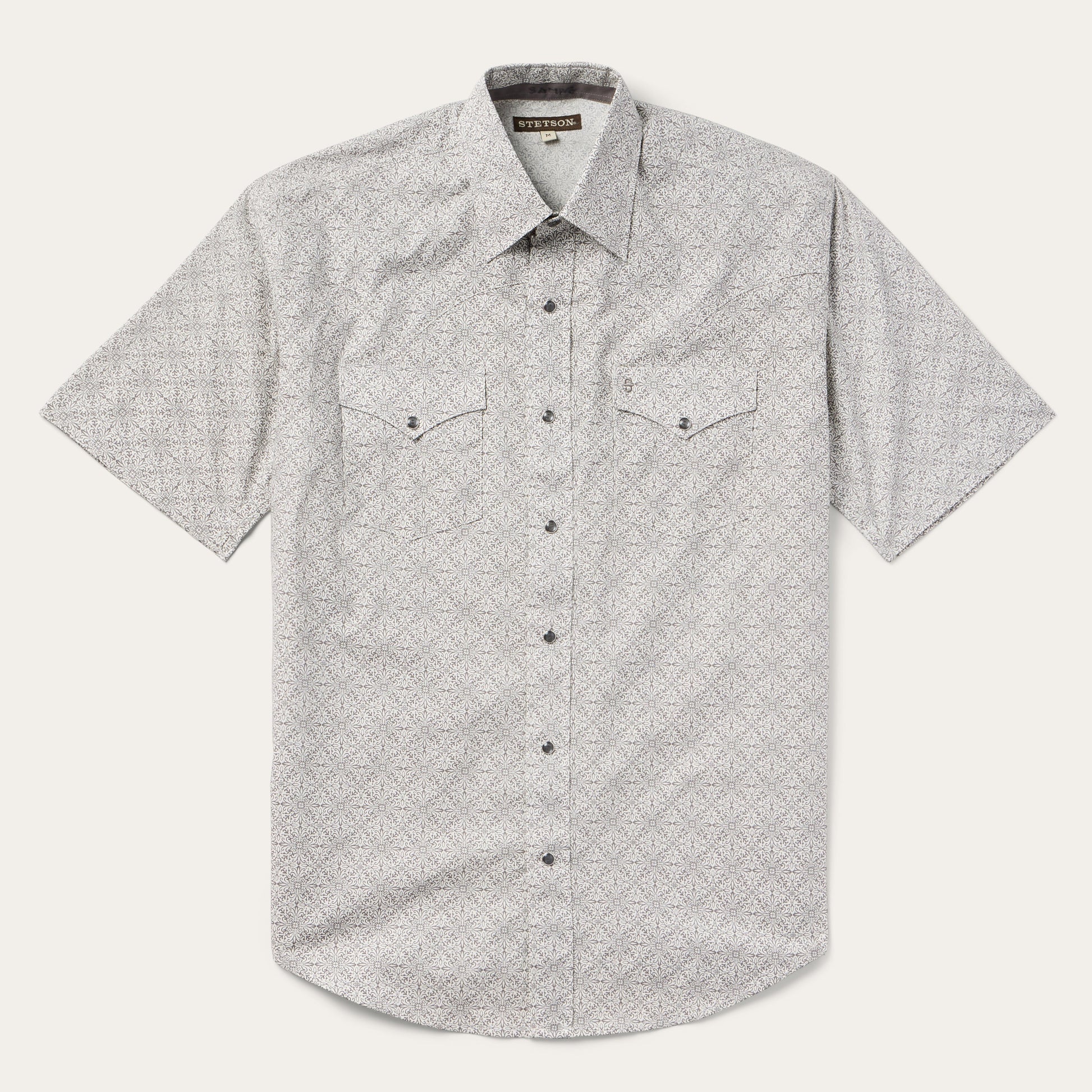 Pewter Filigree Short-Sleeve Western Shirt Grey