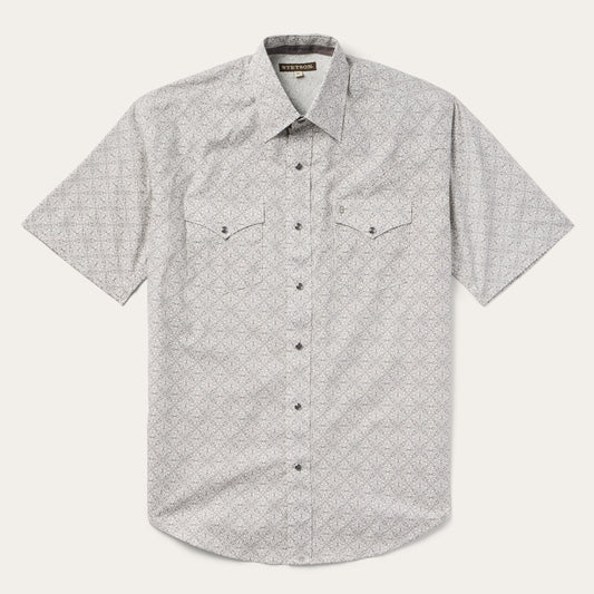 Pewter Filigree Short-Sleeve Western Shirt Grey