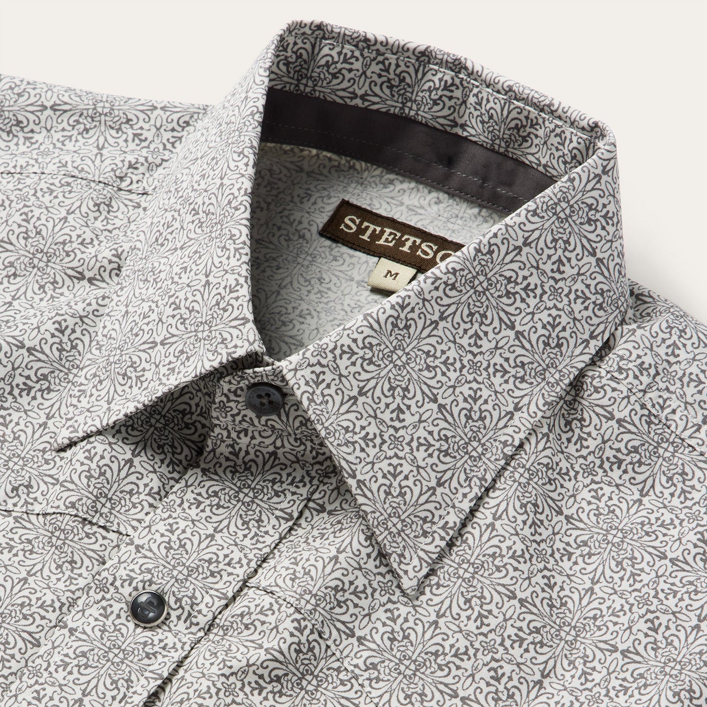 Pewter Filigree Short-Sleeve Western Shirt Grey