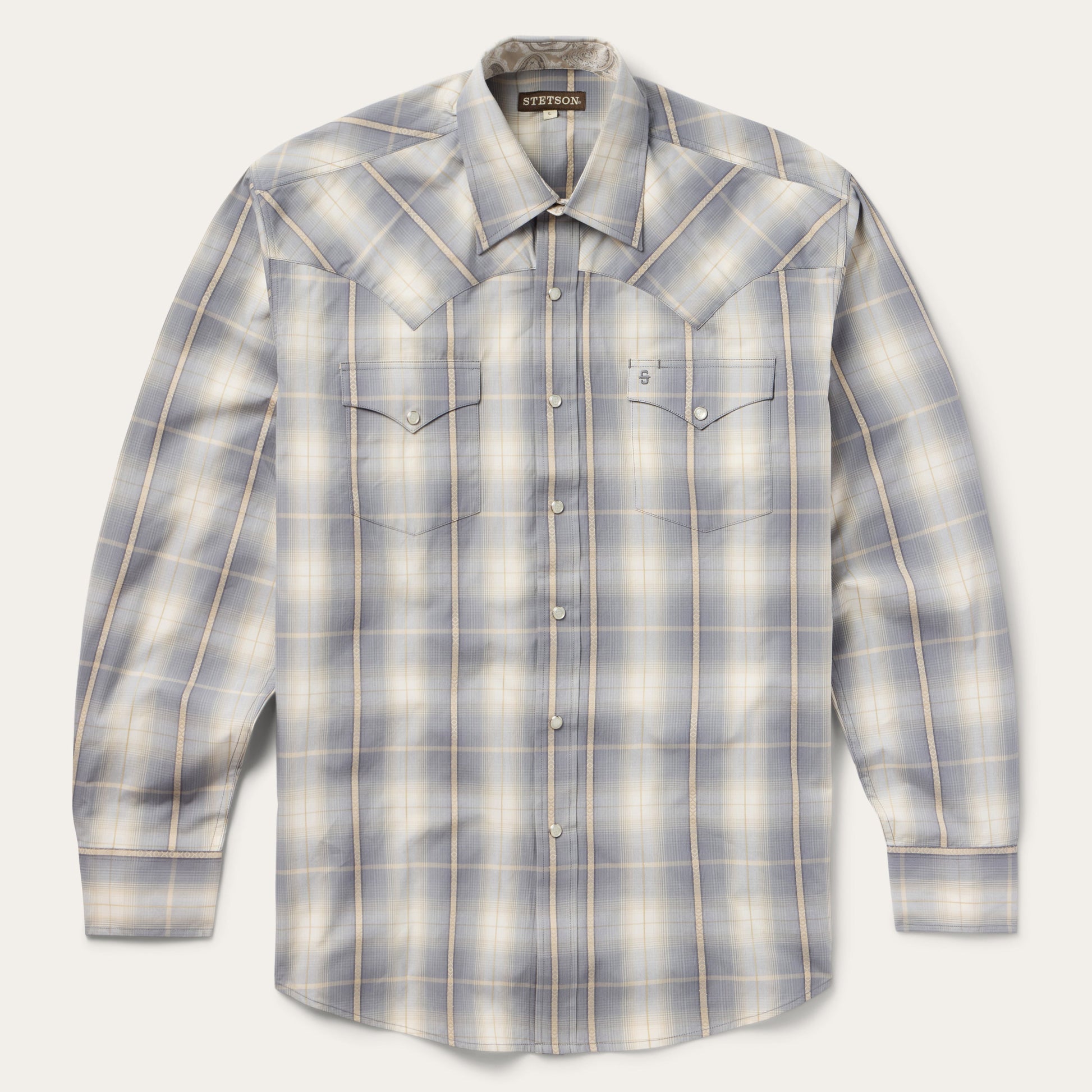 Smoke Diamonds Plaid Western Shirt Grey