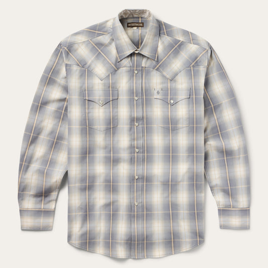 Smoke Diamonds Plaid Western Shirt Grey