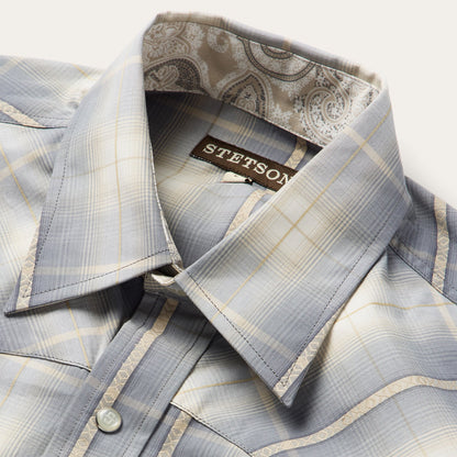 Smoke Diamonds Plaid Western Shirt Grey