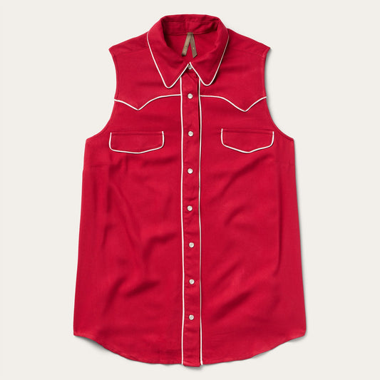 Sleeveless Retro Western Shirt Red