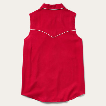 Sleeveless Retro Western Shirt Red