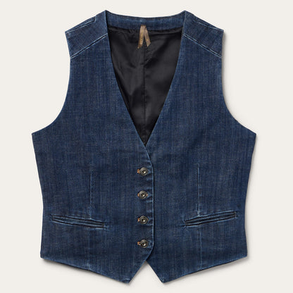 Dark Wash Stretch Denim Vest Blue