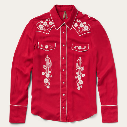 Embroidered Retro Western Shirt Red