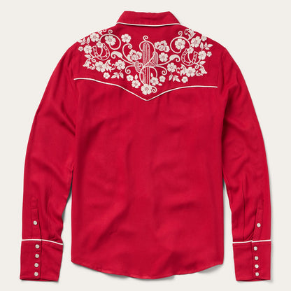 Embroidered Retro Western Shirt Red