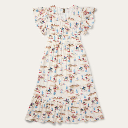 Desert Trails Print Prairie Dress White
