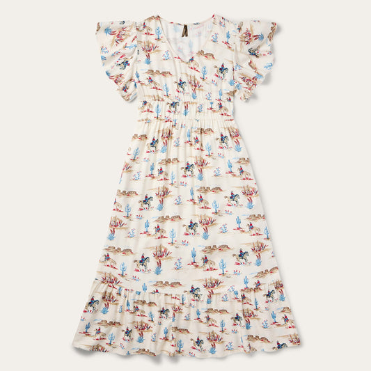 Desert Trails Print Prairie Dress White