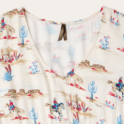 Desert Trails Print Prairie Dress White