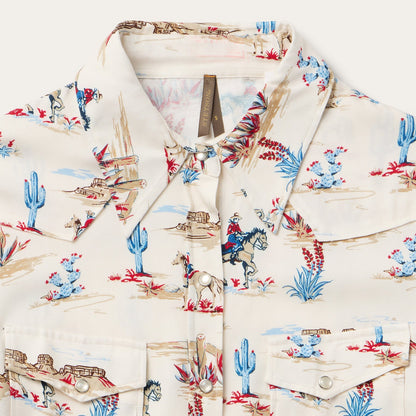 Desert Trail Print Western Shirt White