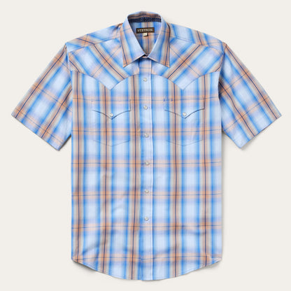 Sunrise Plaid Short-Sleeve Western Shirt Blue