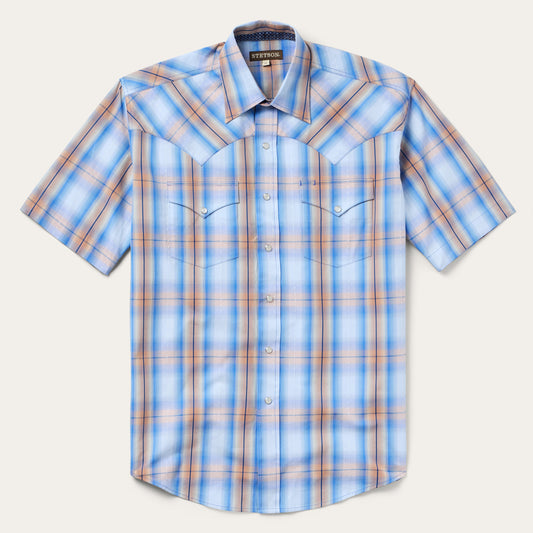 Sunrise Plaid Short-Sleeve Western Shirt Blue
