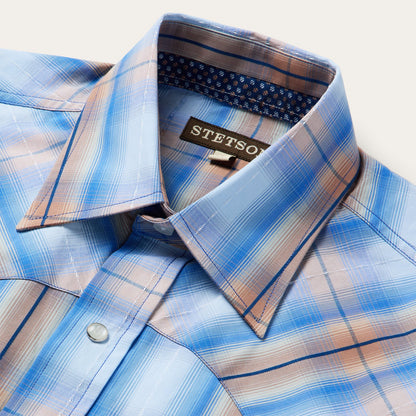 Sunrise Plaid Short-Sleeve Western Shirt Blue