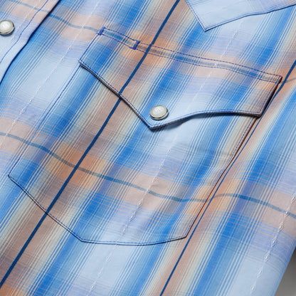Sunrise Plaid Short-Sleeve Western Shirt Blue