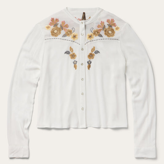 Embroidered Crepe Shirt White
