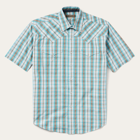 Turquoise Plaid Short-Sleeve Western Shirt Green