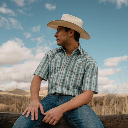 Turquoise Plaid Short-Sleeve Western Shirt Green