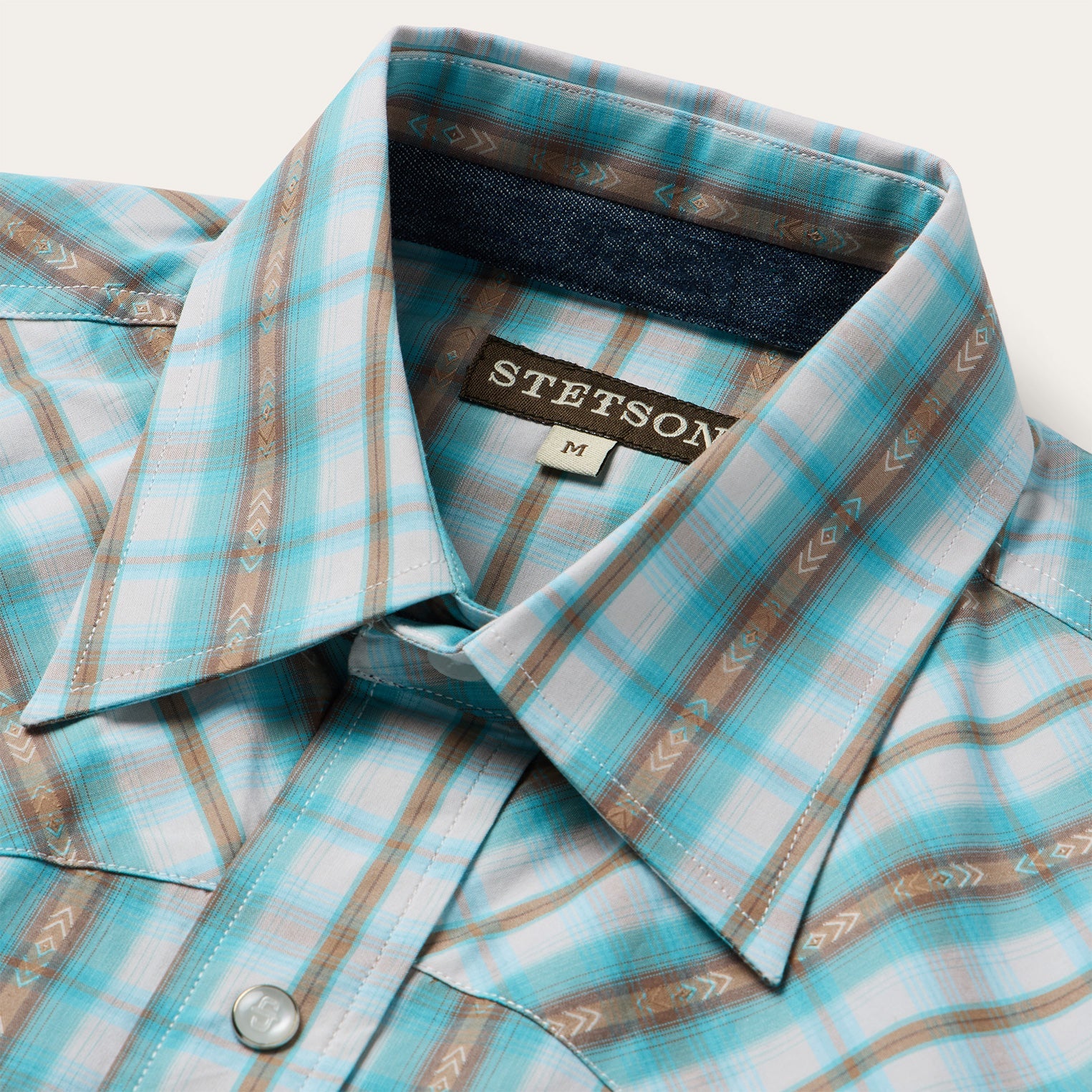 Turquoise Plaid Short-Sleeve Western Shirt Green