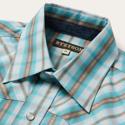 Turquoise Plaid Short-Sleeve Western Shirt Green