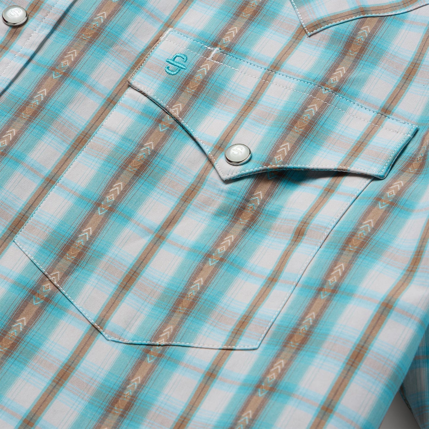 Turquoise Plaid Short-Sleeve Western Shirt Green