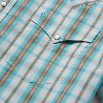 Turquoise Plaid Short-Sleeve Western Shirt Green