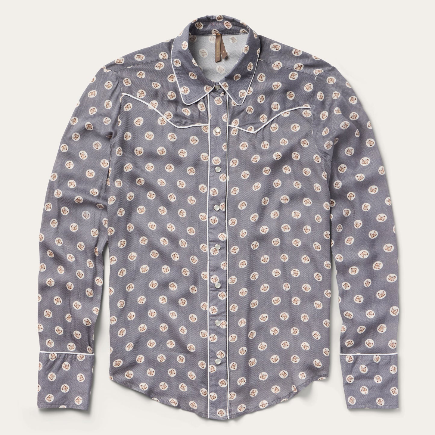 Horse Pennies Print Western Shirt Grey