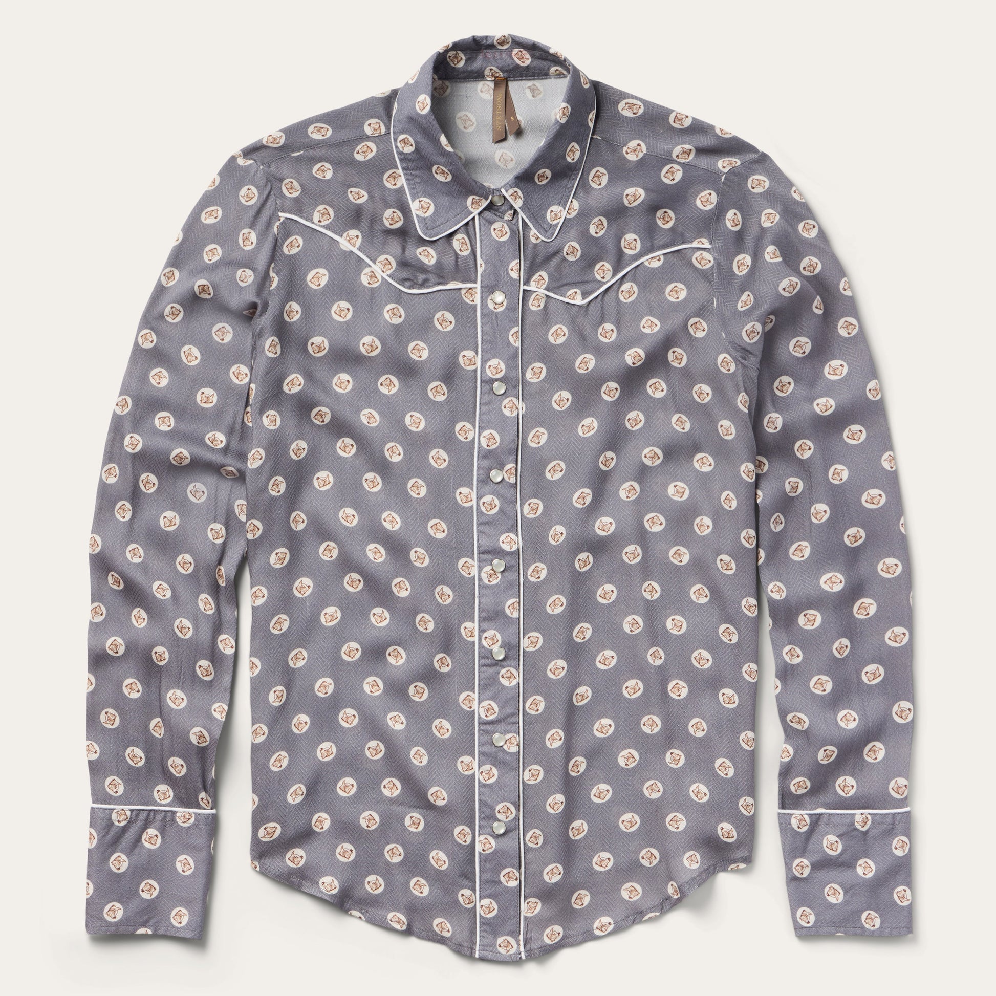Horse Pennies Print Western Shirt Grey