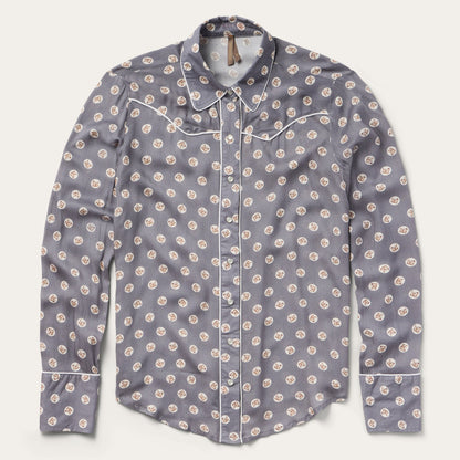 Horse Pennies Print Western Shirt Grey
