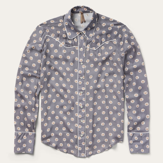 Horse Pennies Print Western Shirt Grey