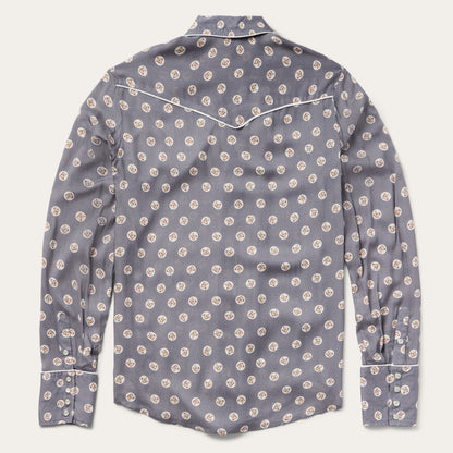 Horse Pennies Print Western Shirt Grey