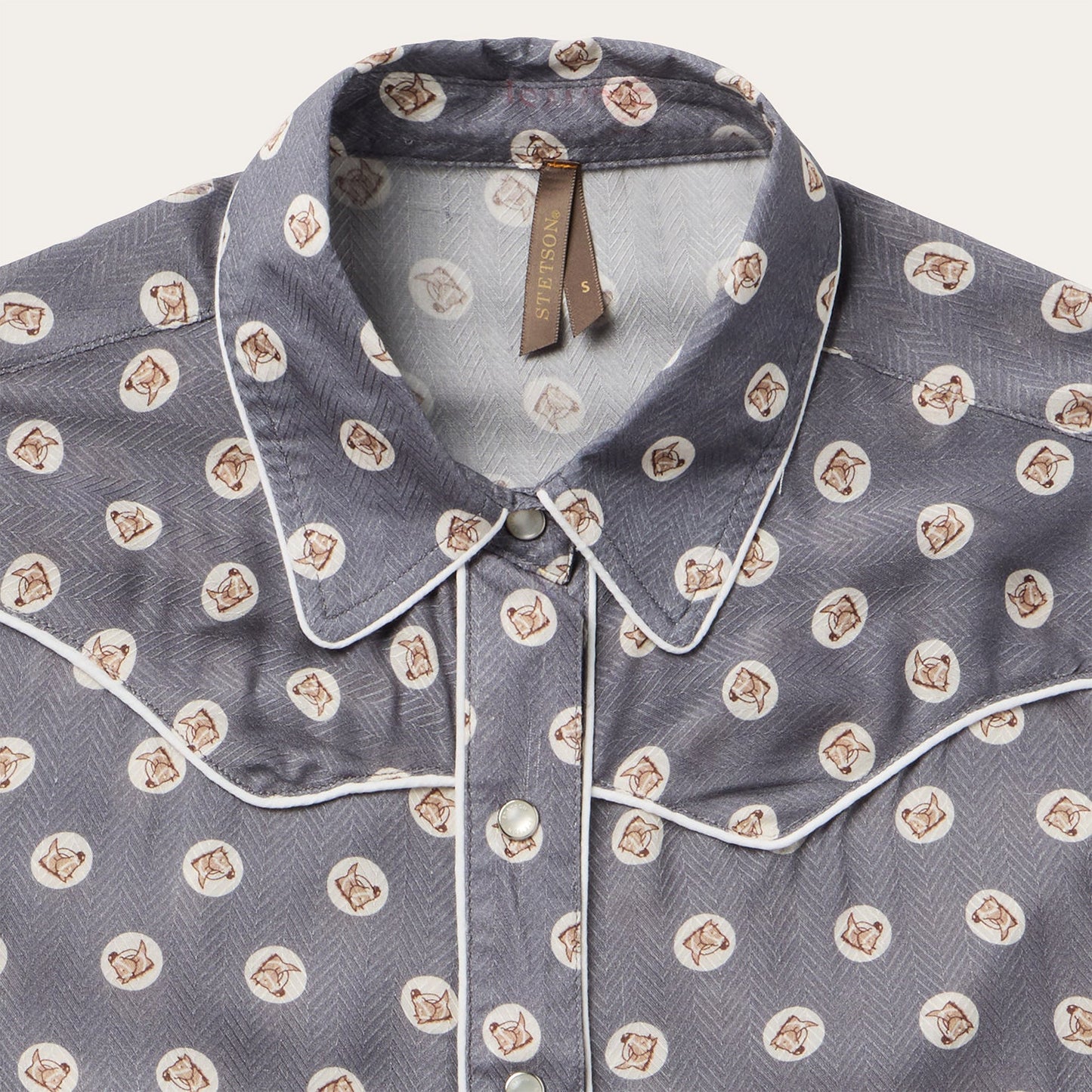 Horse Pennies Print Western Shirt Grey