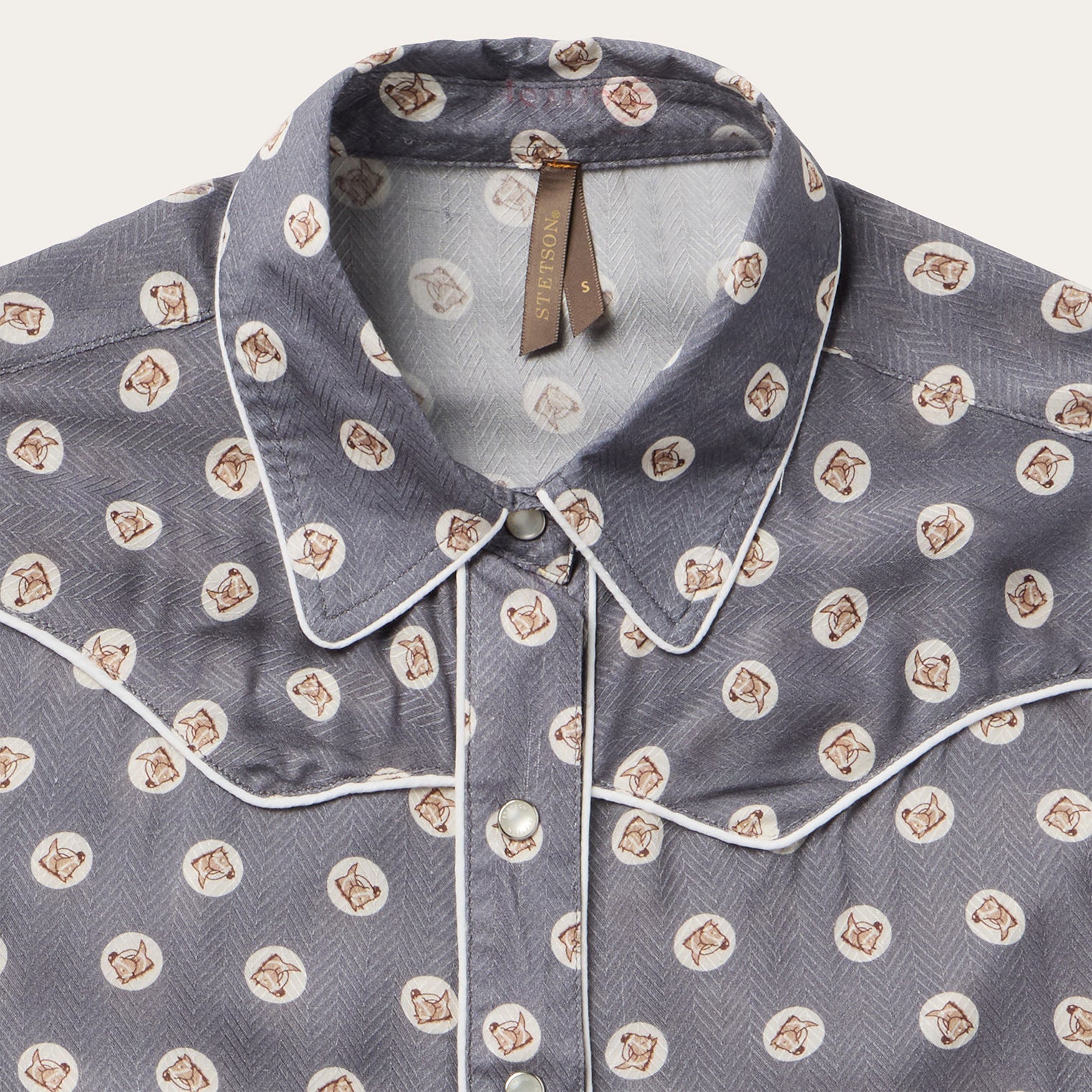 Horse Pennies Print Western Shirt Grey