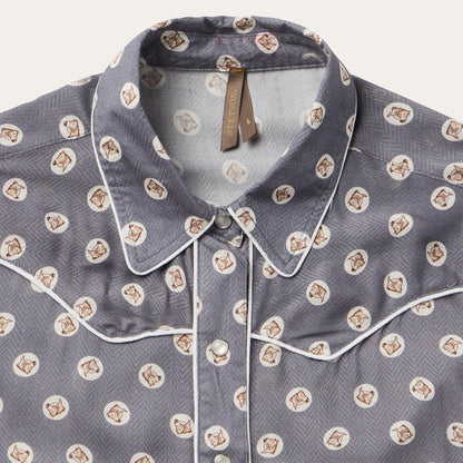 Horse Pennies Print Western Shirt Grey