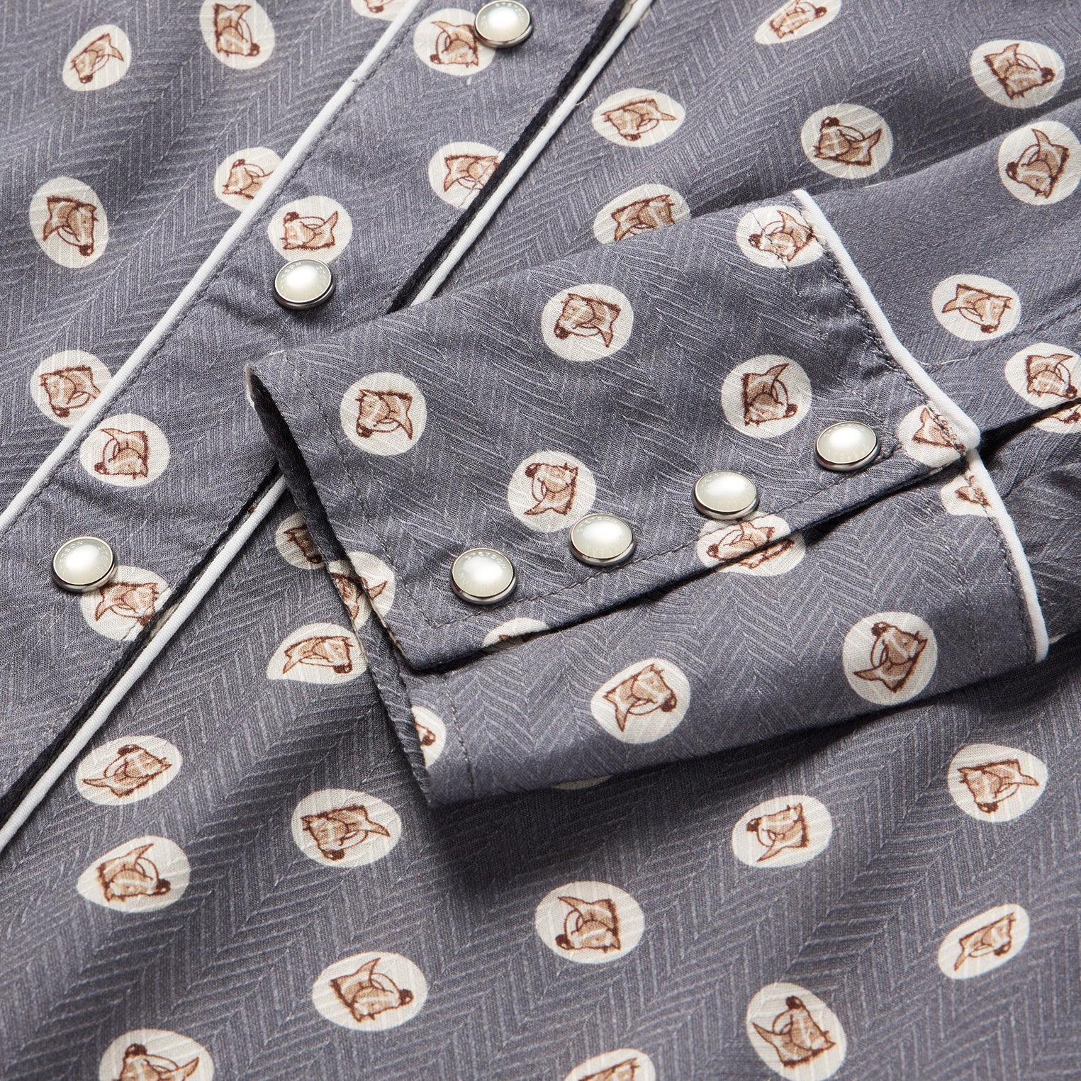 Horse Pennies Print Western Shirt Grey