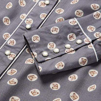 Horse Pennies Print Western Shirt Grey