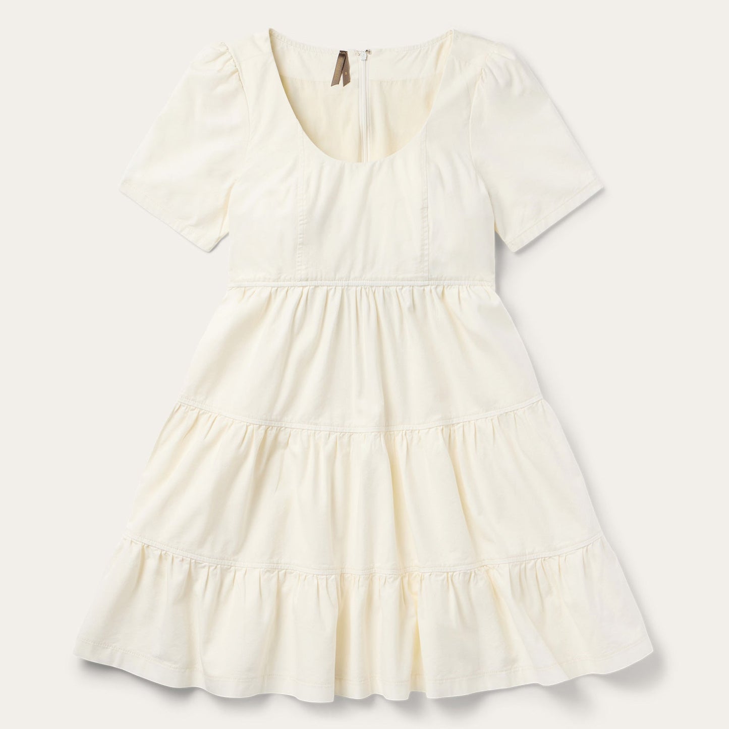 Cream Denim Tiered Dress White
