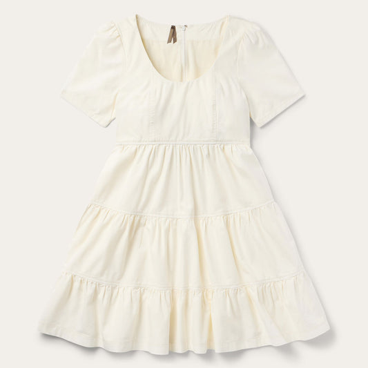 Cream Denim Tiered Dress White