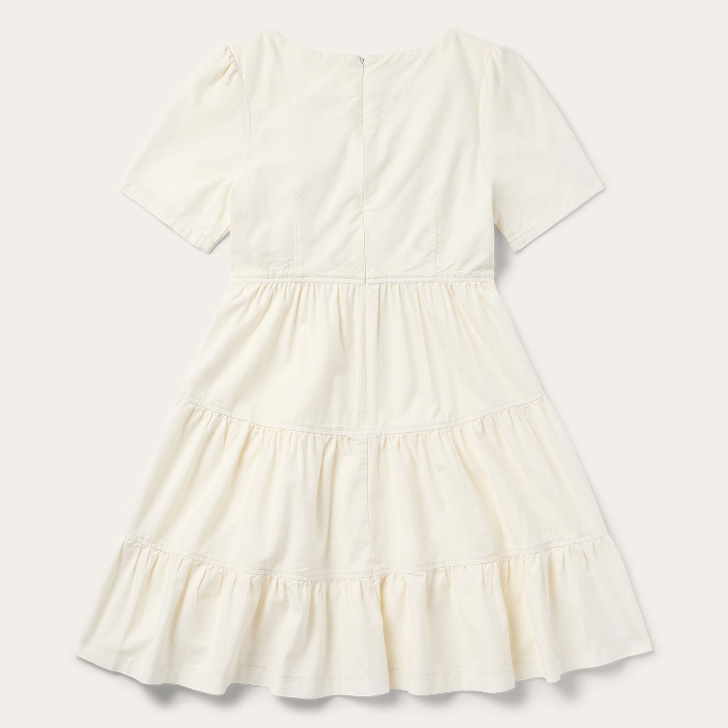 Cream Denim Tiered Dress White