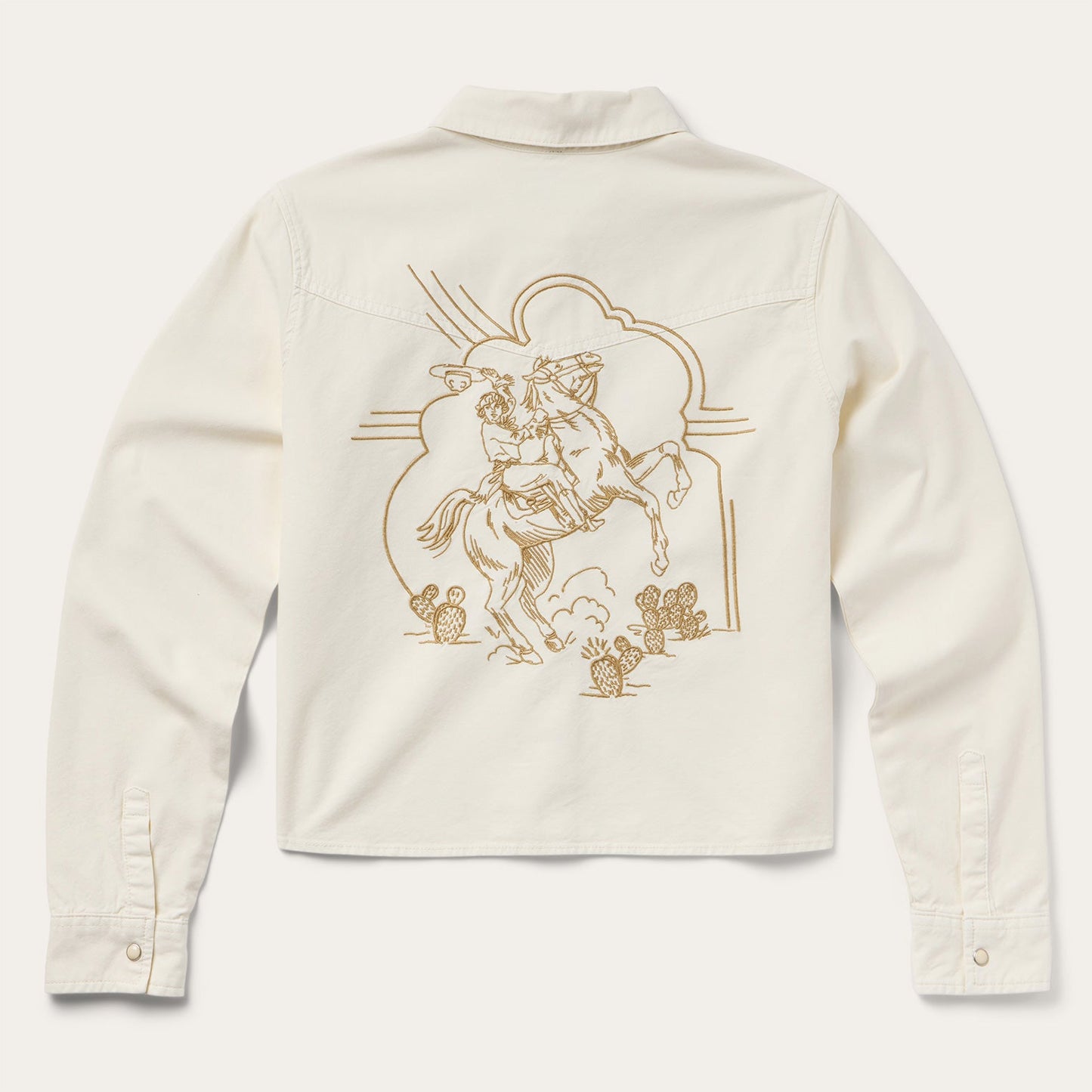 Embroidered Cream Denim Cropped Shirt White