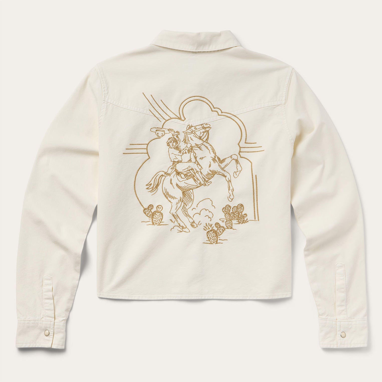 Embroidered Cream Denim Cropped Shirt White